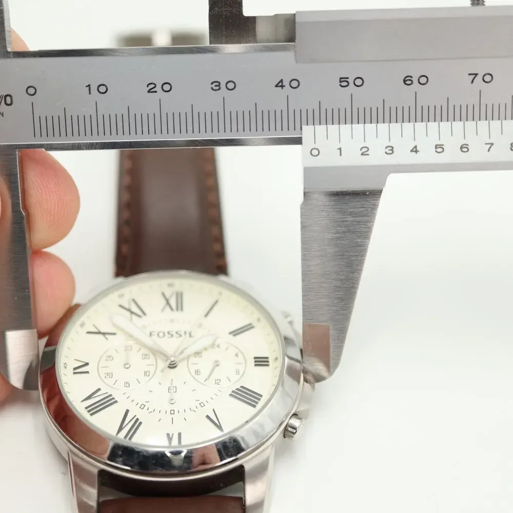 Fossil Grant Beige 44mm Chronograph Watch Brown Leather FS-4735 w New Battery
